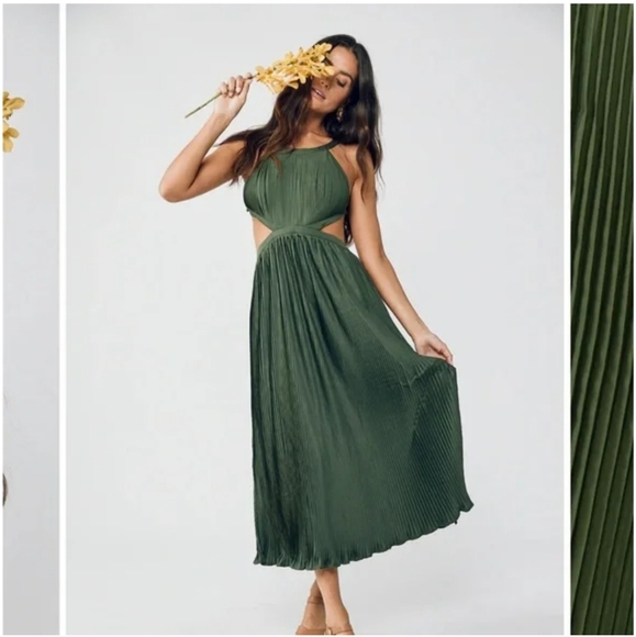 NWT - Rue Stiic Olga backless midi dress in  Douglas Fur (Green). Sold out color - Picture 4 of 7
